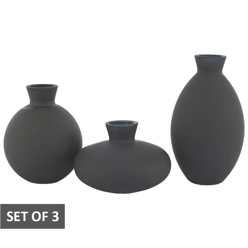 Set of 3 Matt Charcoal Vases
