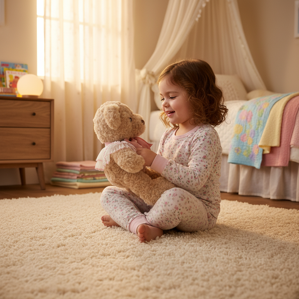 Soft Toy 32cm - Beige Bear with Ruffle And Pink Bow