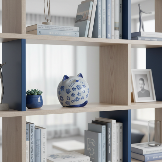 Blue Daisy Ceramic Cat