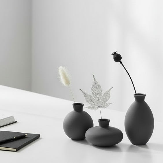 Set of 3 Matt Charcoal Vases