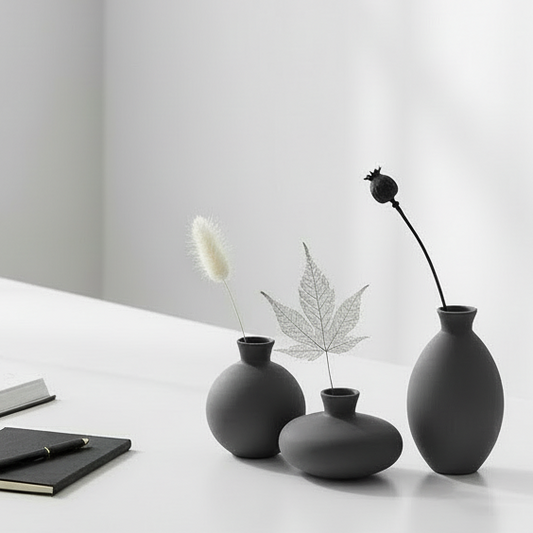 Set of 3 Matt Charcoal Vases