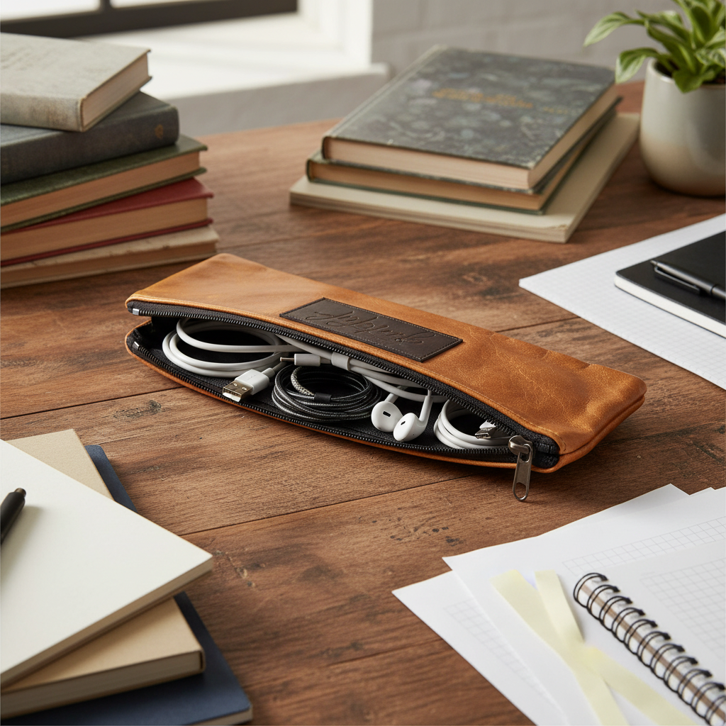 Leather Pouch - Label message: Remember to smile