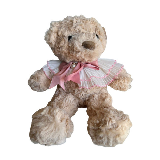 Soft Toy 32cm - Beige Bear with Ruffle And Pink Bow