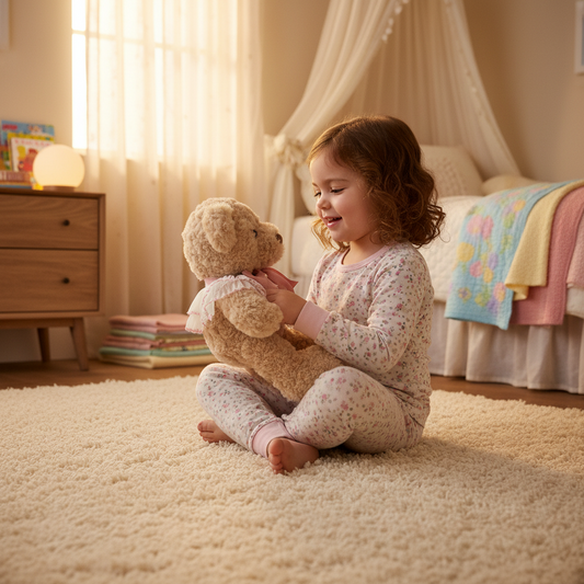 Soft Toy 32cm - Beige Bear with Ruffle And Pink Bow
