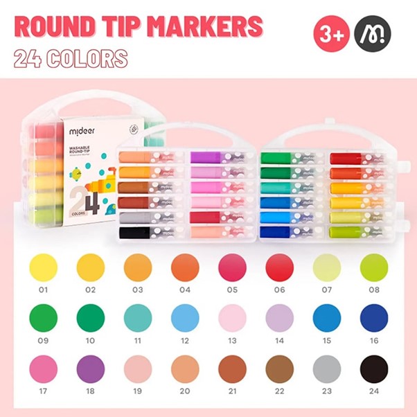 Washable Round Tip Markers 24 Colours